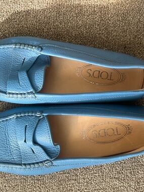 TOD'S Powder Blue Leather Penny Loafers